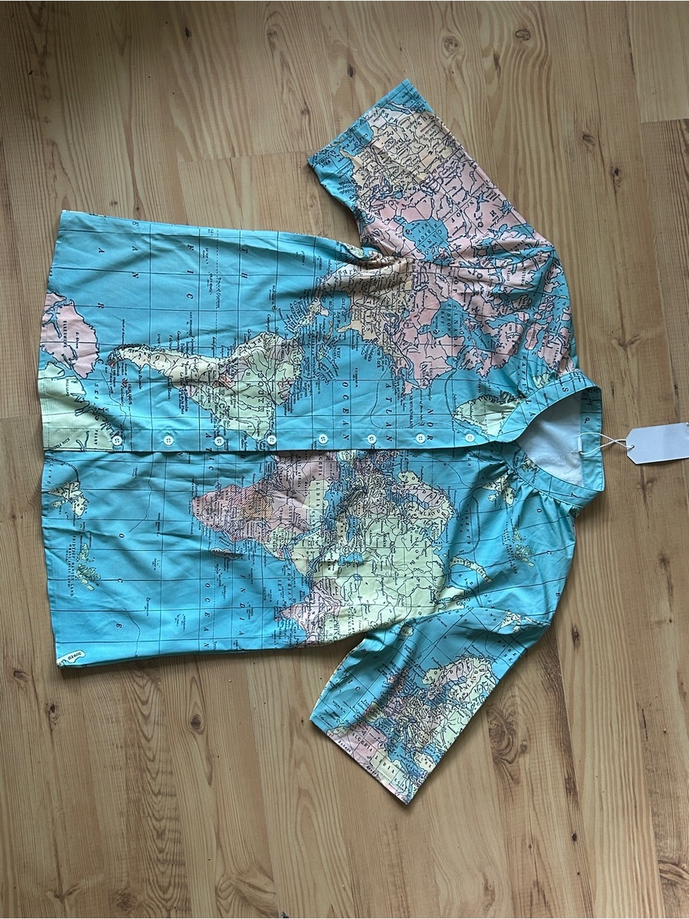 Map Print Button-Up Shirt in Aqua and Pastel